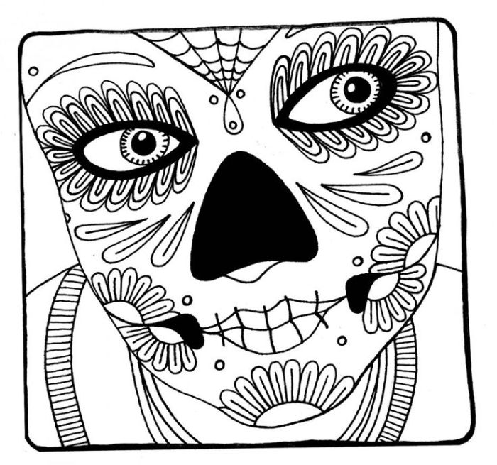 Sugar skull coloring doodle dead words coloring page