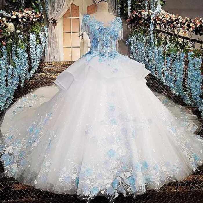 Princess royal blue wedding dress