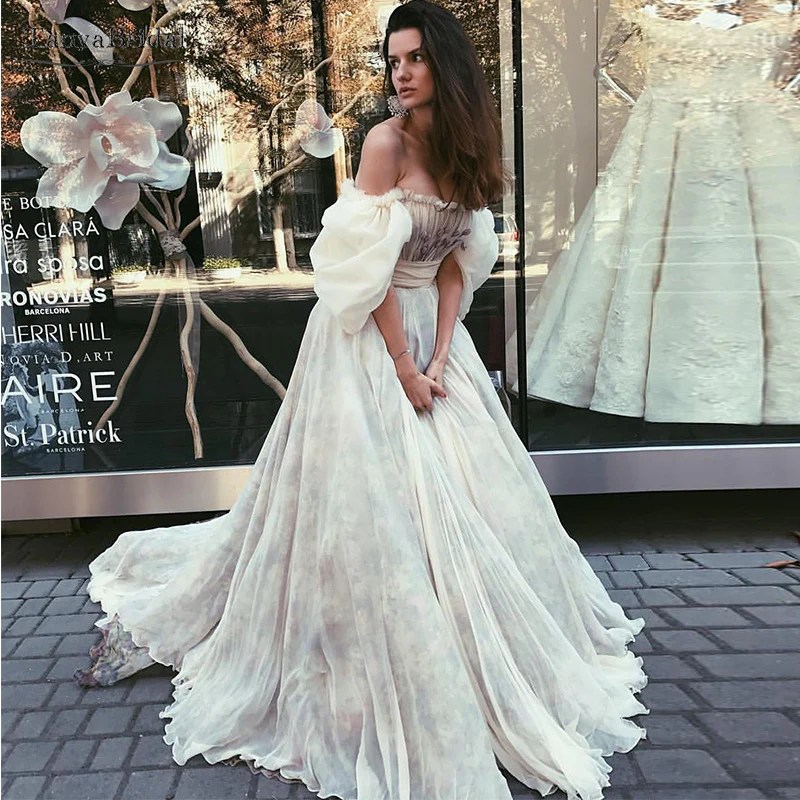 Puffy long sleeve wedding dress