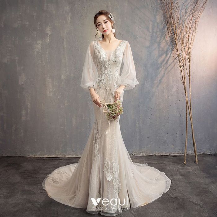 Puffy long sleeve wedding dress