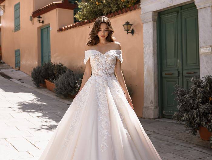 Puffy long sleeve wedding dress