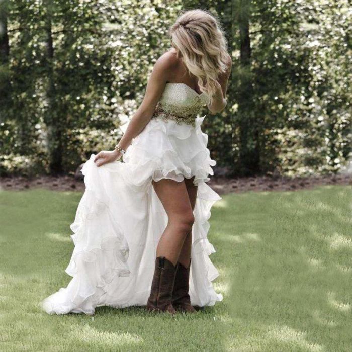 Short wedding dress and cowboy boots