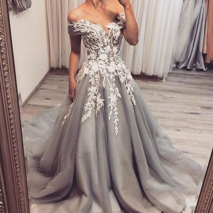 Silver wedding dresses grey gown ball