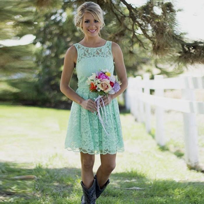 Short wedding dresses worn with cowboy boots